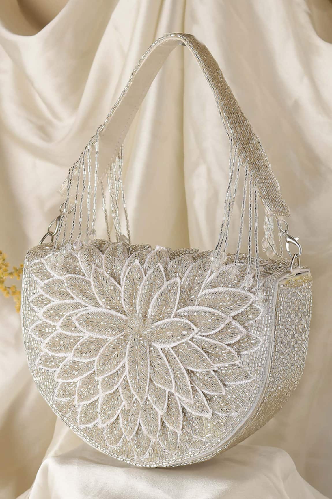 Nazaakat By Samara Singh Floral Beaded Flap Bag with Detachable Handle