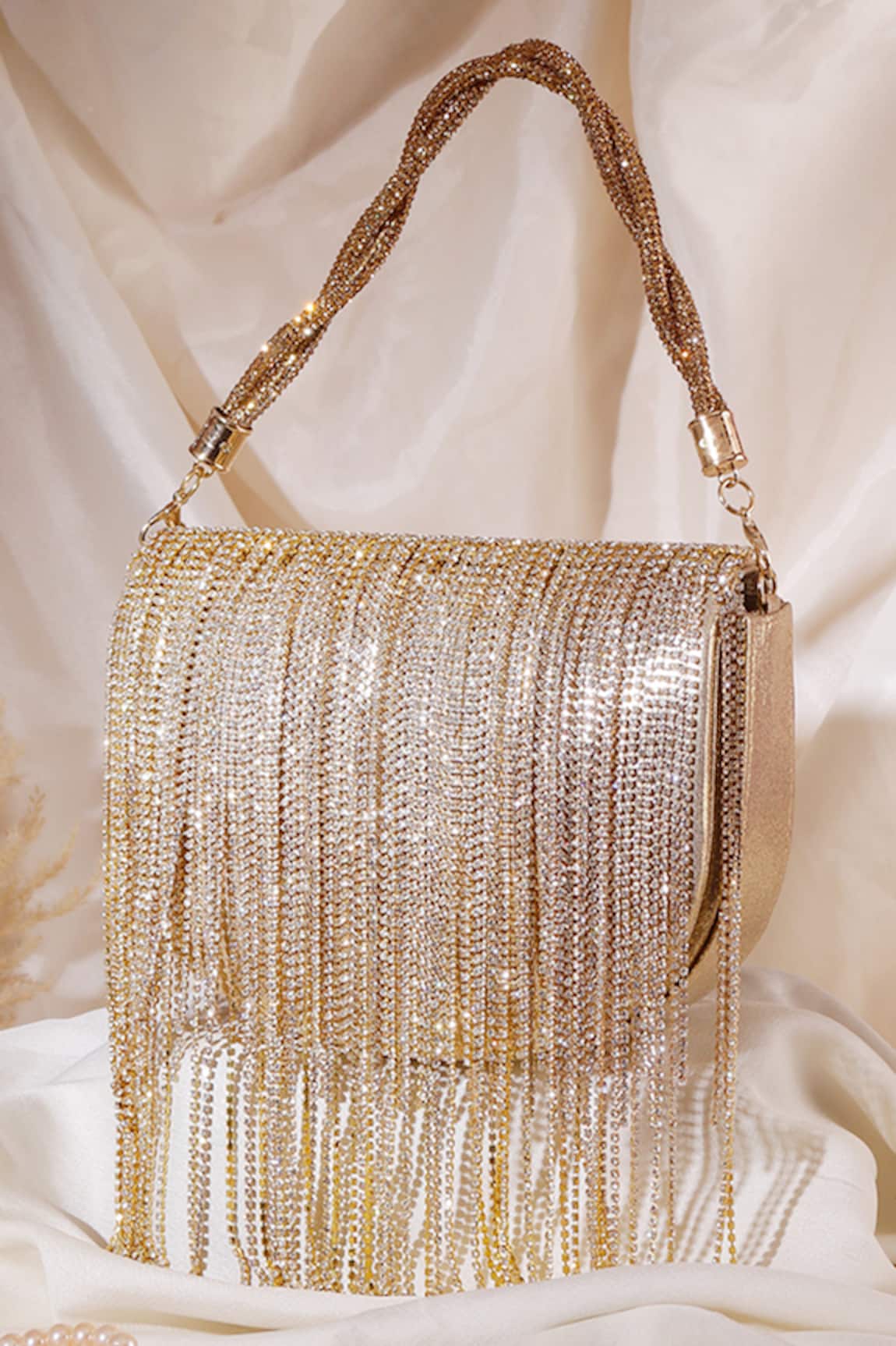 Nazaakat By Samara Singh Fringe Embellished Flap Bag with Handle