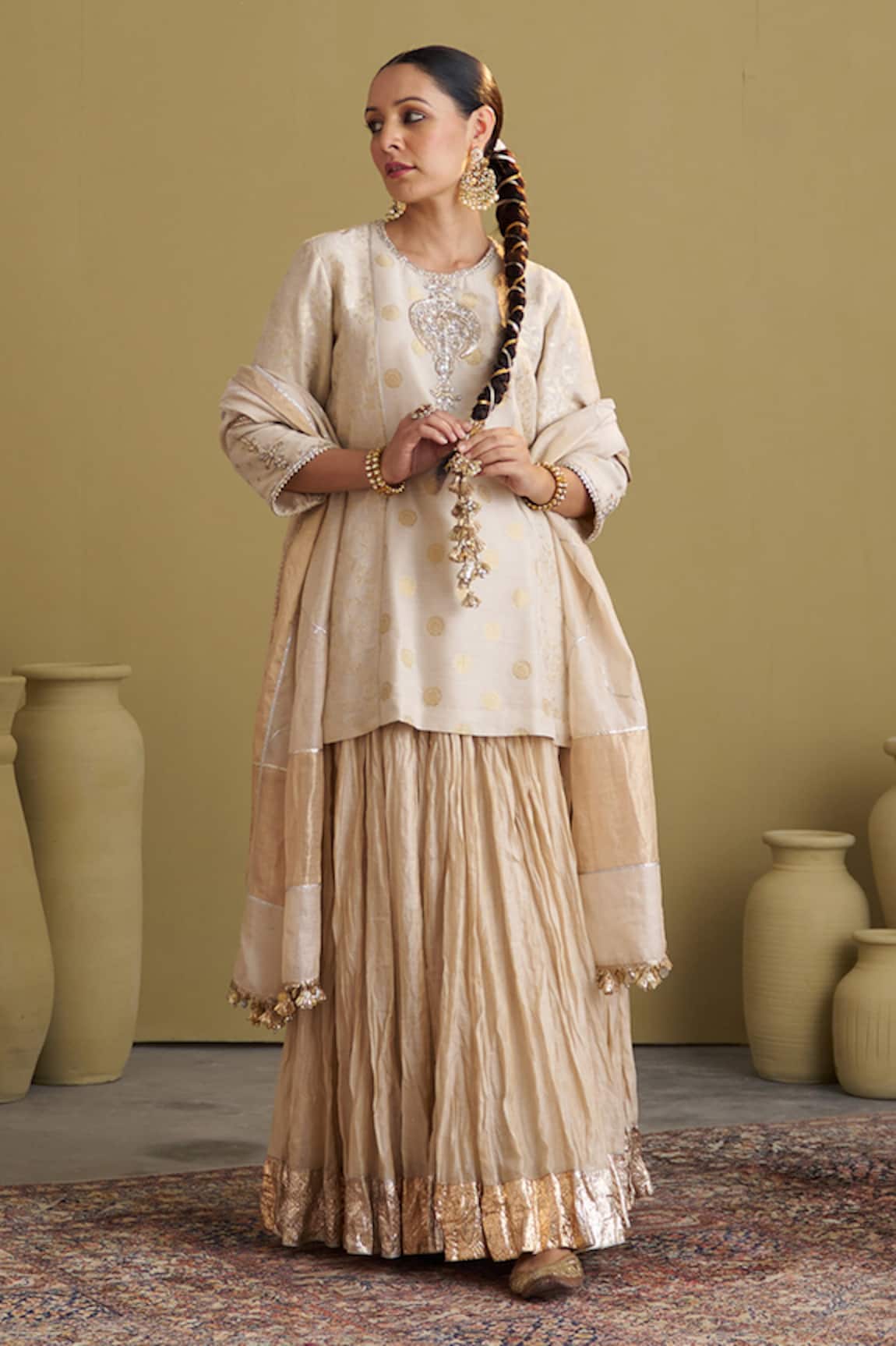 Vaaya Crushed Silk Chanderi Gota Lehenga 