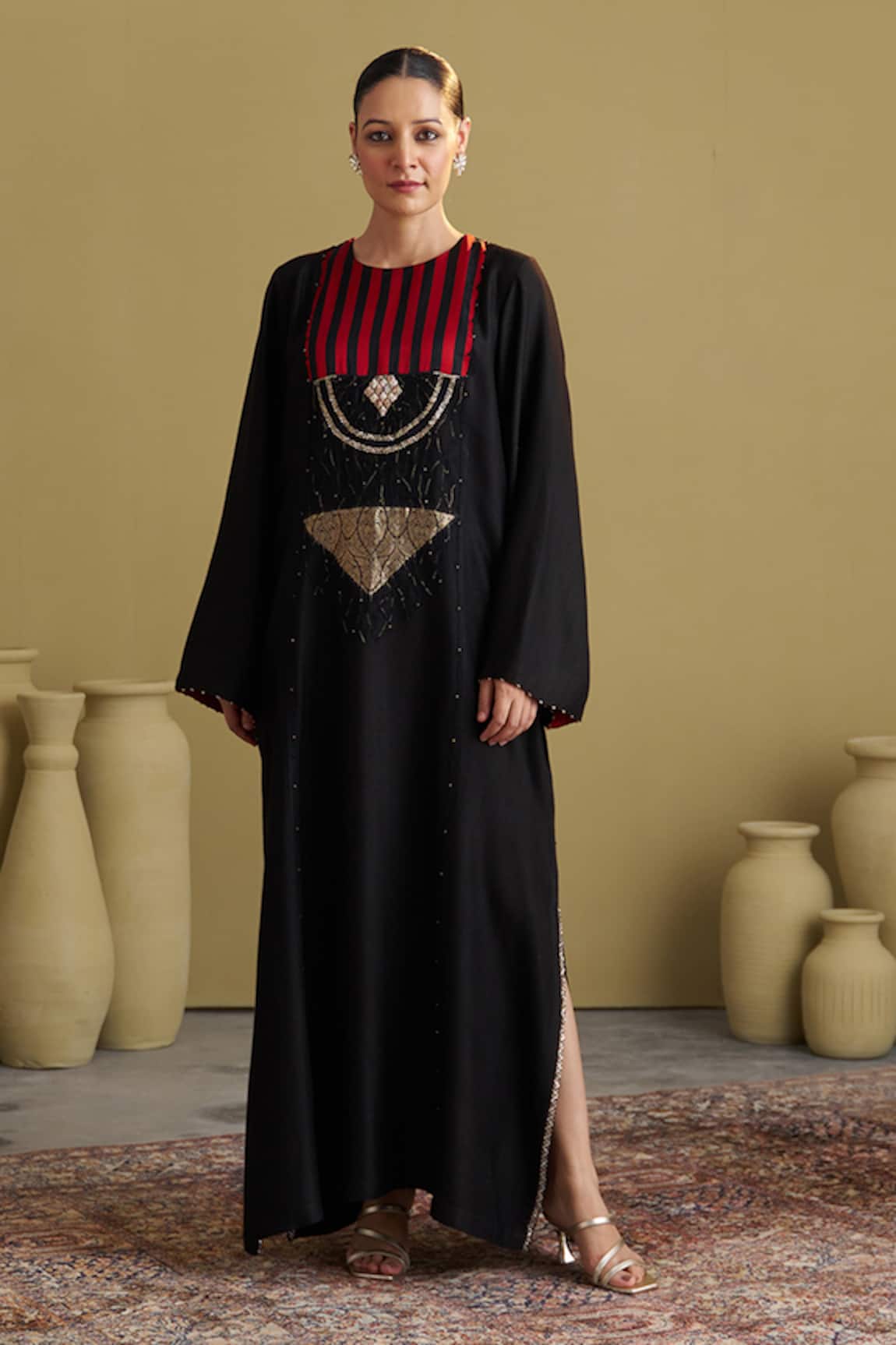 Vaaya Banarasi Katan Stripe Zardozi Kaftan 