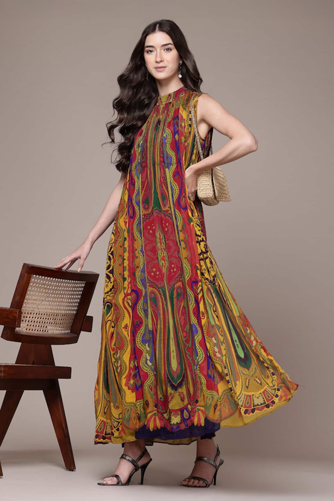 Ritu Kumar Ruhi Paisley Print Sleeveless A-Line Long Dress 