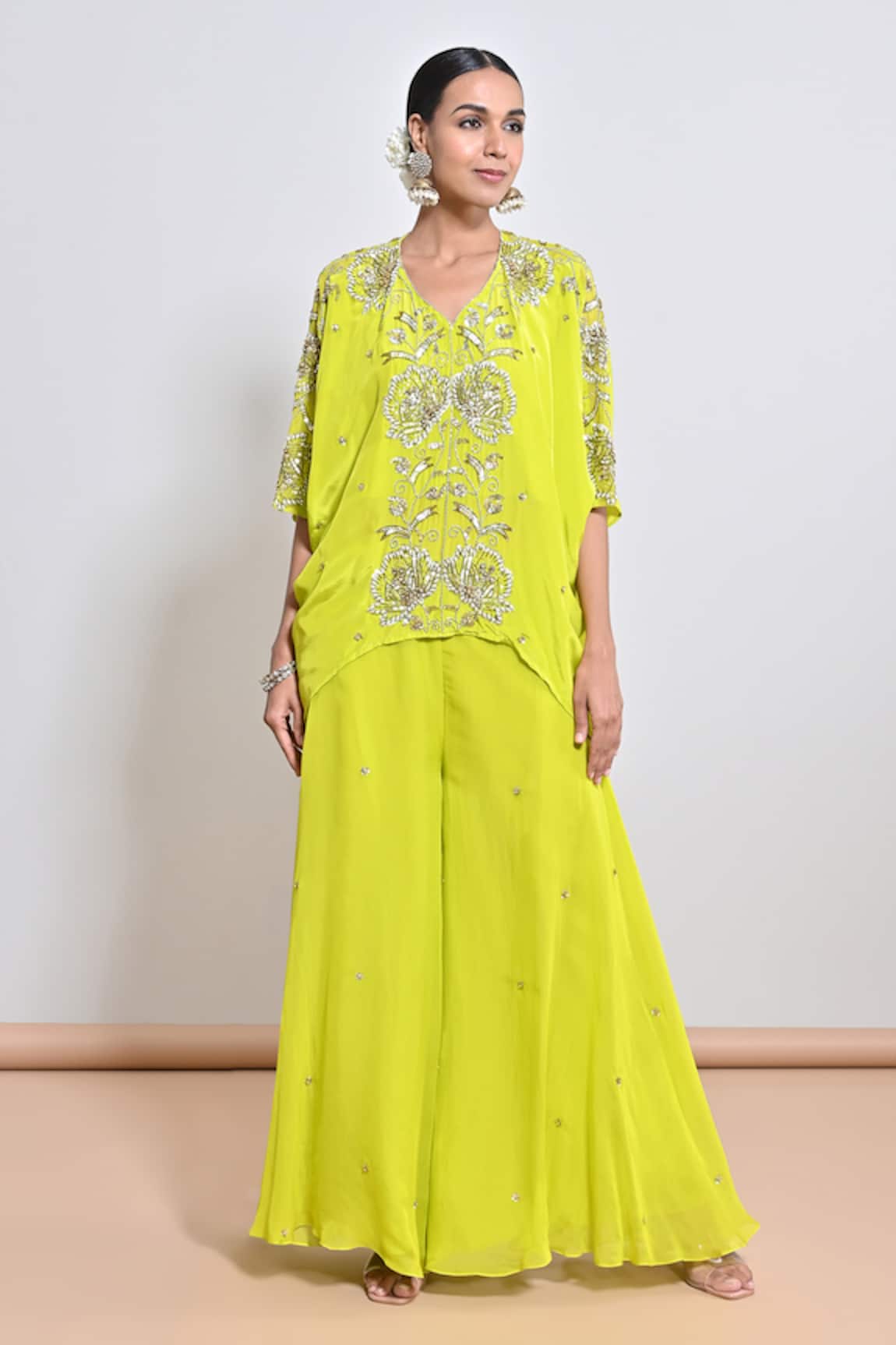 Keith Gomes Sequins Flower Embroidered Kaftan & Palazzo Set