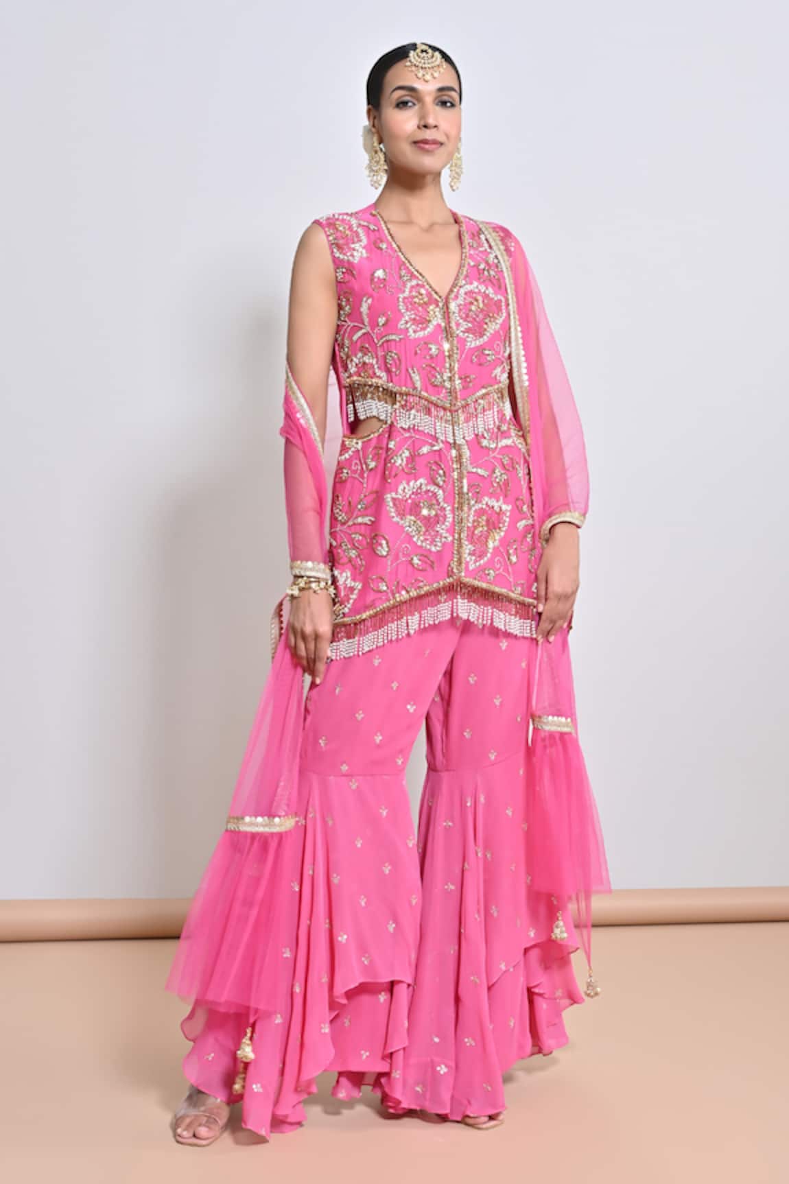 Keith Gomes Bead & Mirror Embroidered Tunic Gharara Set