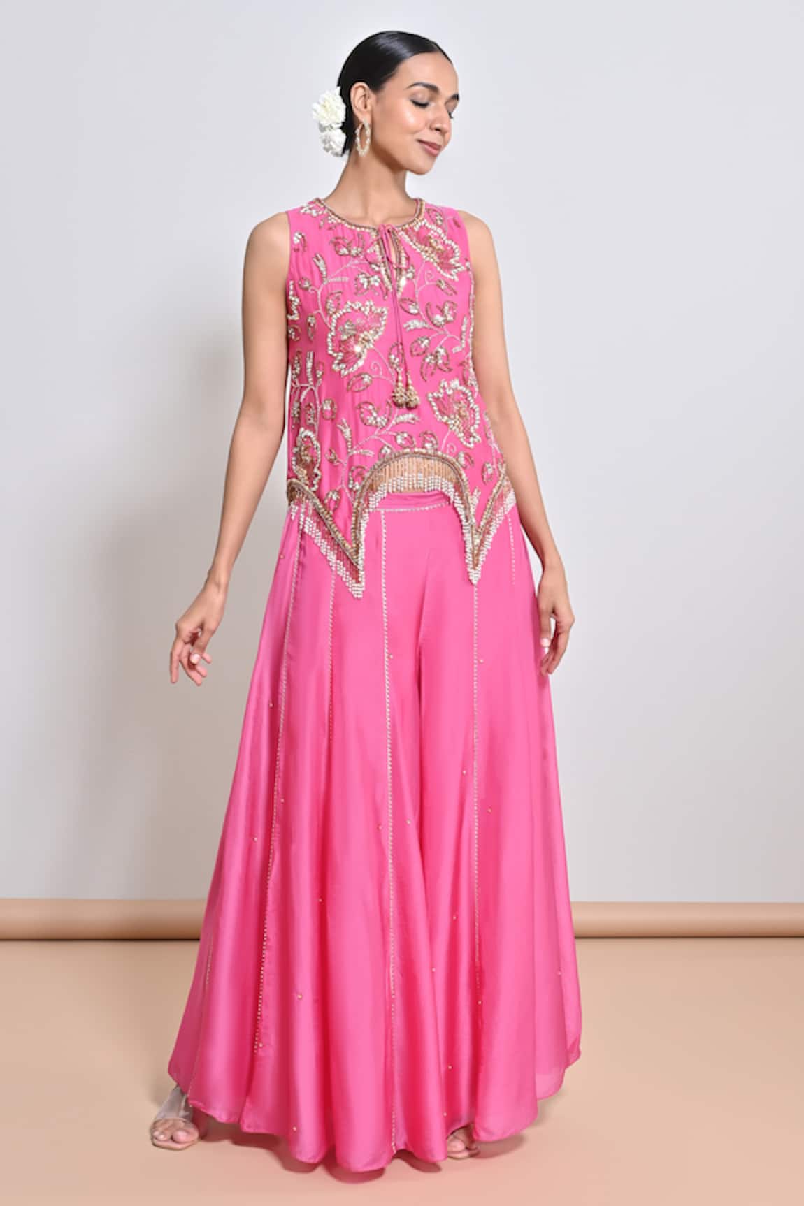 Keith Gomes Bead & Mirror Embellished Tunic & Palazzo Set 