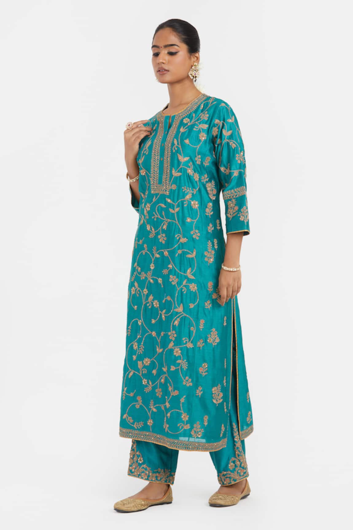 Kora Silk Chanderi Dori Jaal Embroidered Kurta