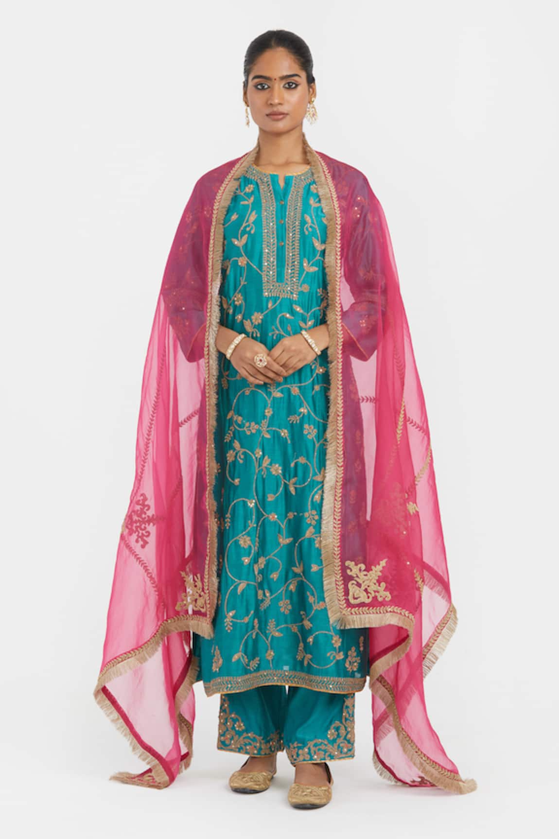 Kora Dori Jaal Embroidered Kurta, Pant & Dupatta Set