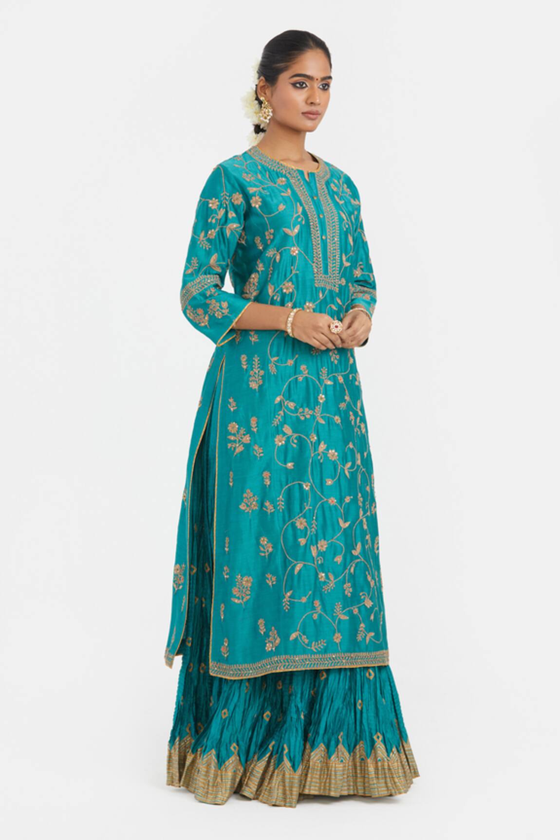 Kora Silk Chanderi Dori & Sequin Embroidered Kurta 
