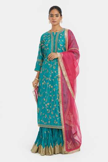 Kora Dori Jaal Embroidered Kurta Lehenga & Dupatta 