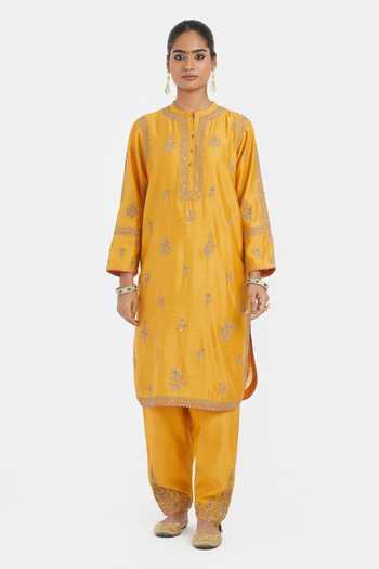 Kora Chanderi Dori Embroidered Kurta & Salwar Set 