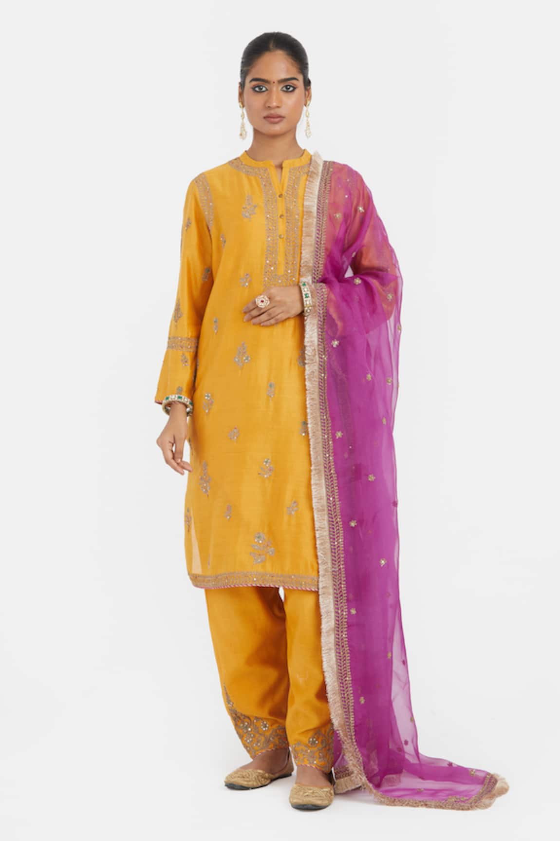 Kora Silk Chanderi Dori Embroidered Kurta Salwar Set