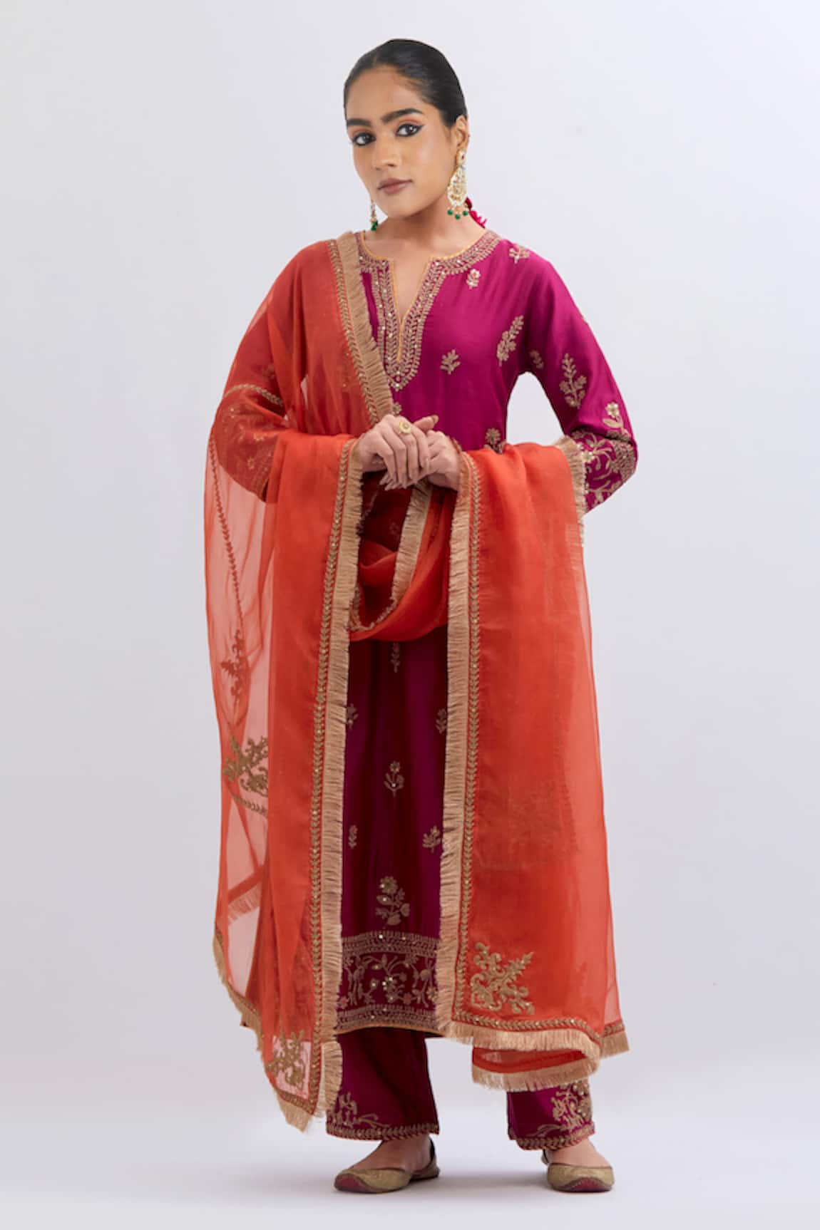 Kora Dori Embroidered Kurta, Pant & Dupatta Set