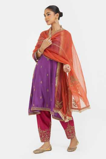 Kora Chanderi Dori Embroidered Kurta Salwar & Dupatta 