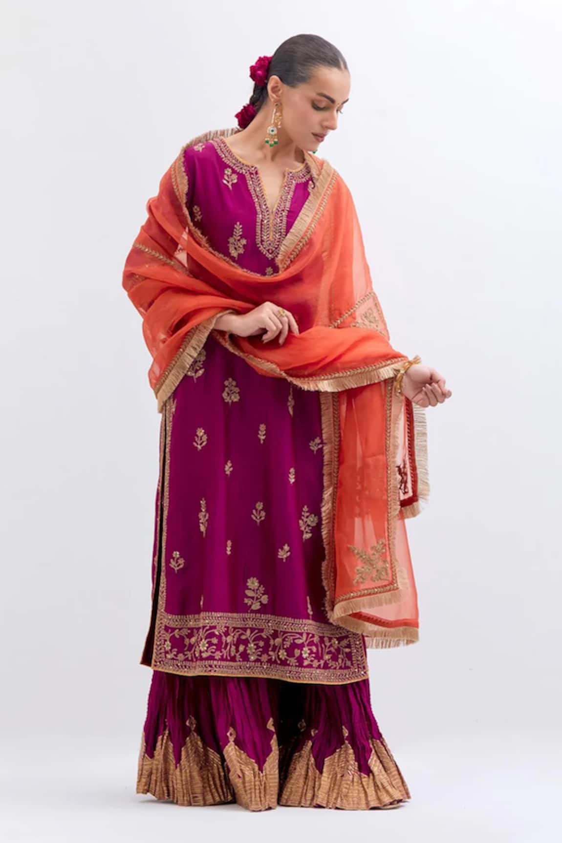 Kora Crushed Silk Chanderi Sharara With Gota Border 