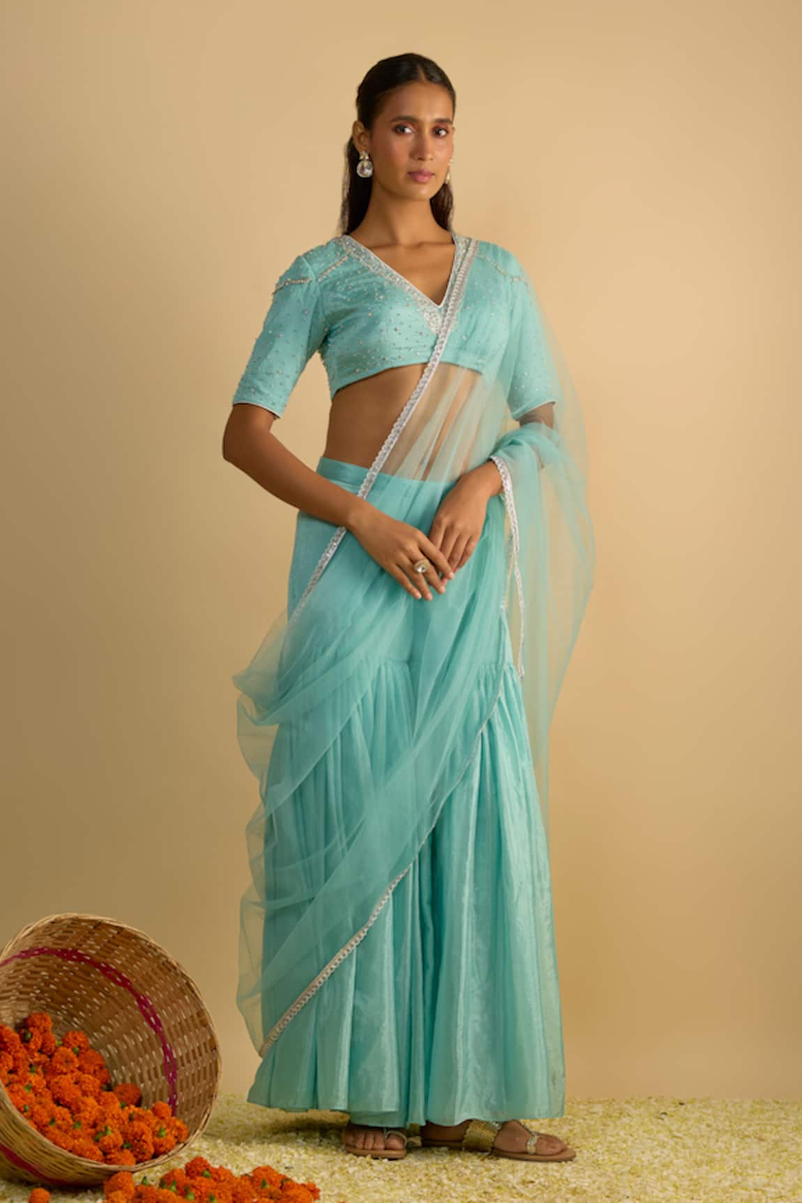 RAYASHA KHAN Larkspur Silk Chiffon Gharara Set