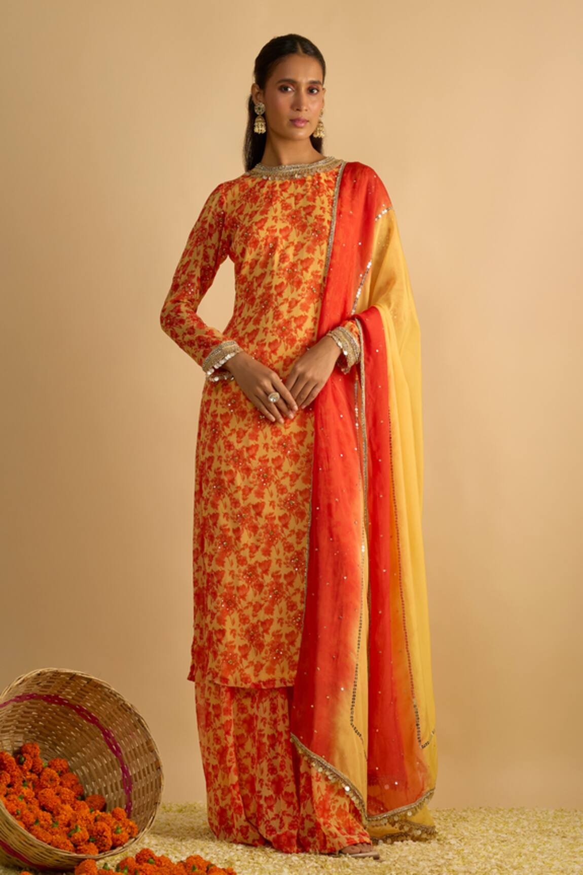 RAYASHA KHAN Sunflower Floral Printed Kurta & Palazzo Set