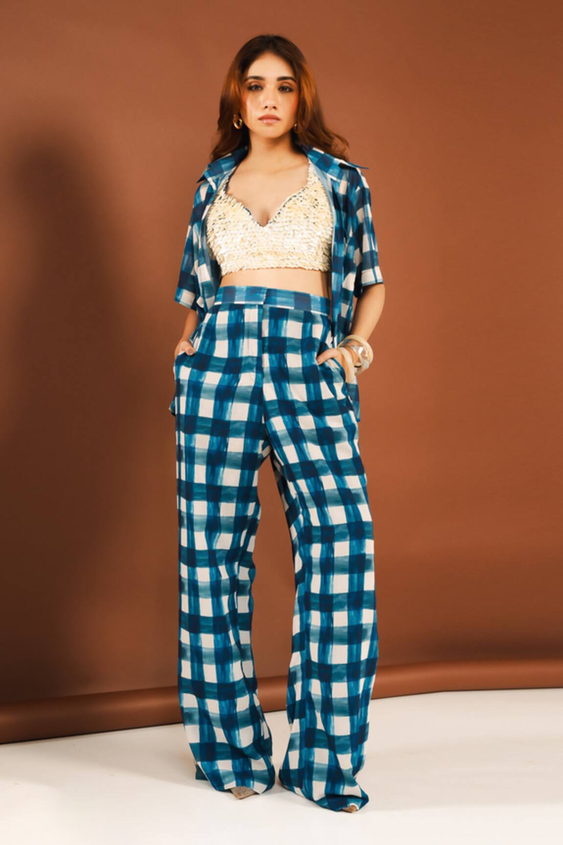 Ria Shah Label Checkered Shirt Pant Set 