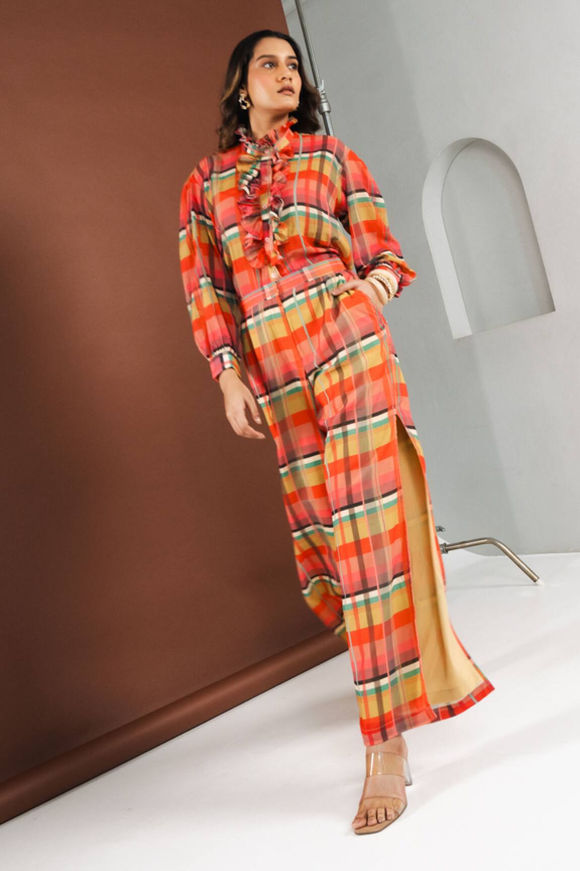 Ria Shah Label Plaid Print Shirt With Pant 