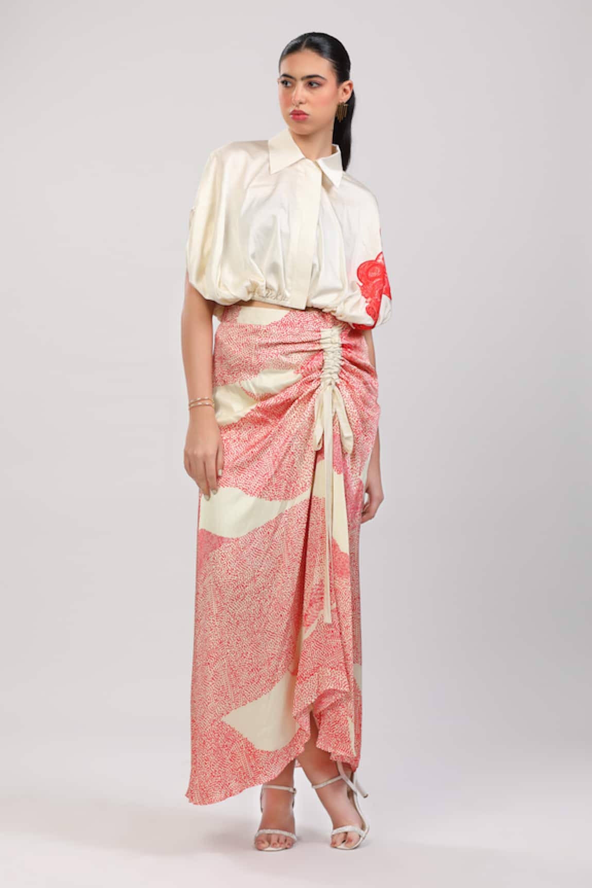 Zosia Crimson Printed Shirt With Skirt 