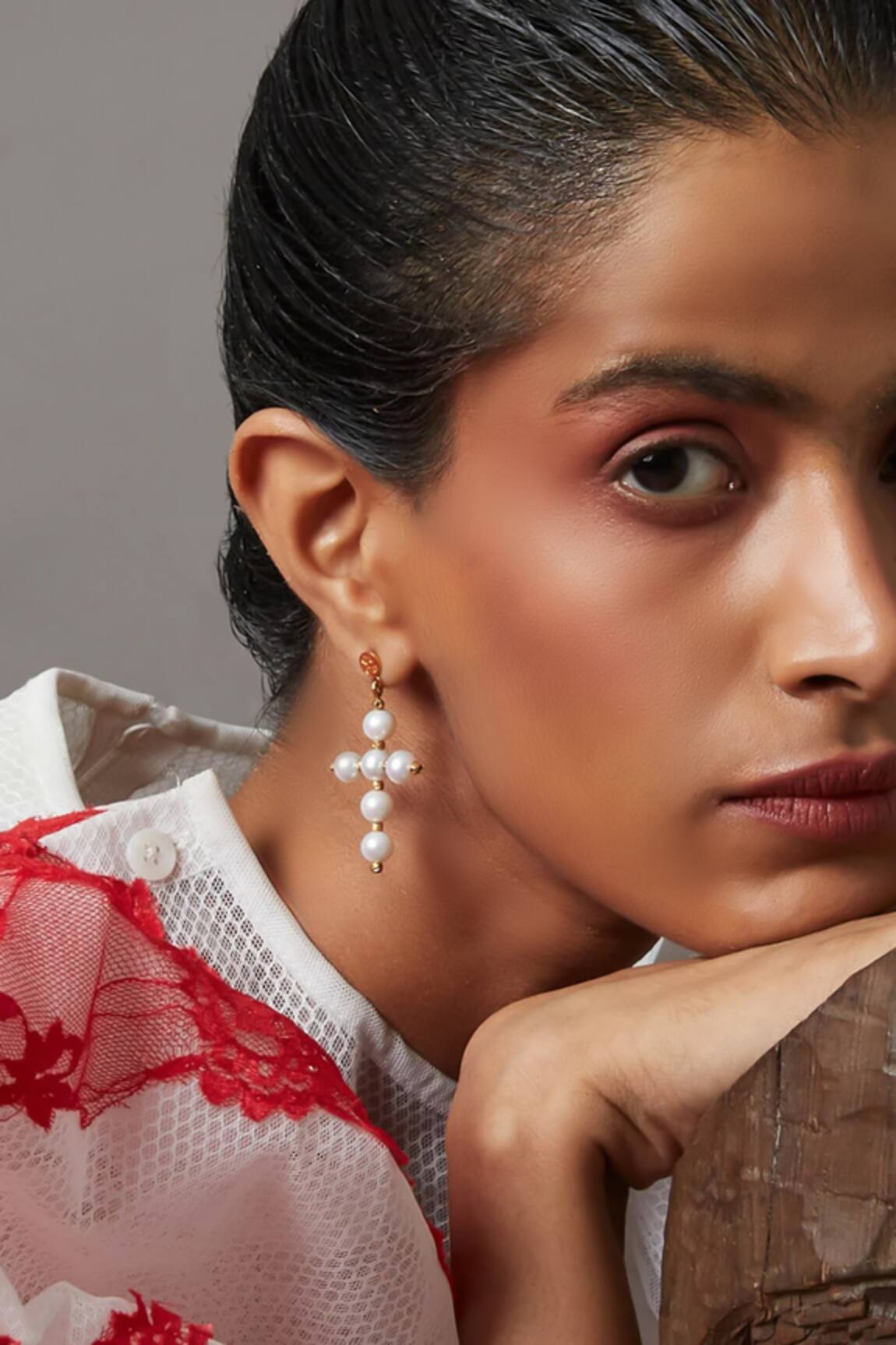 Quod Mini Cross Pearl Earrings