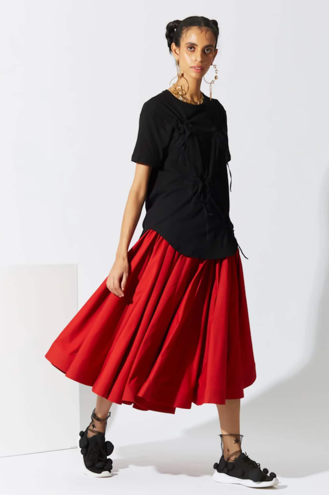 Quod Red Flared Skirt