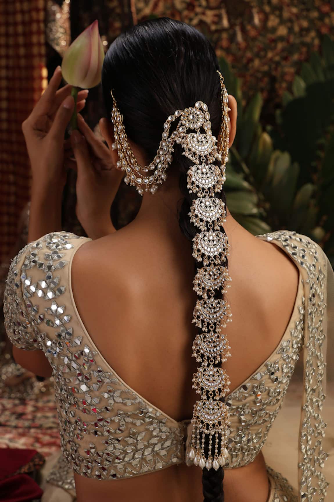 Swabhimann Gold And White Kundan Braid Pin 
