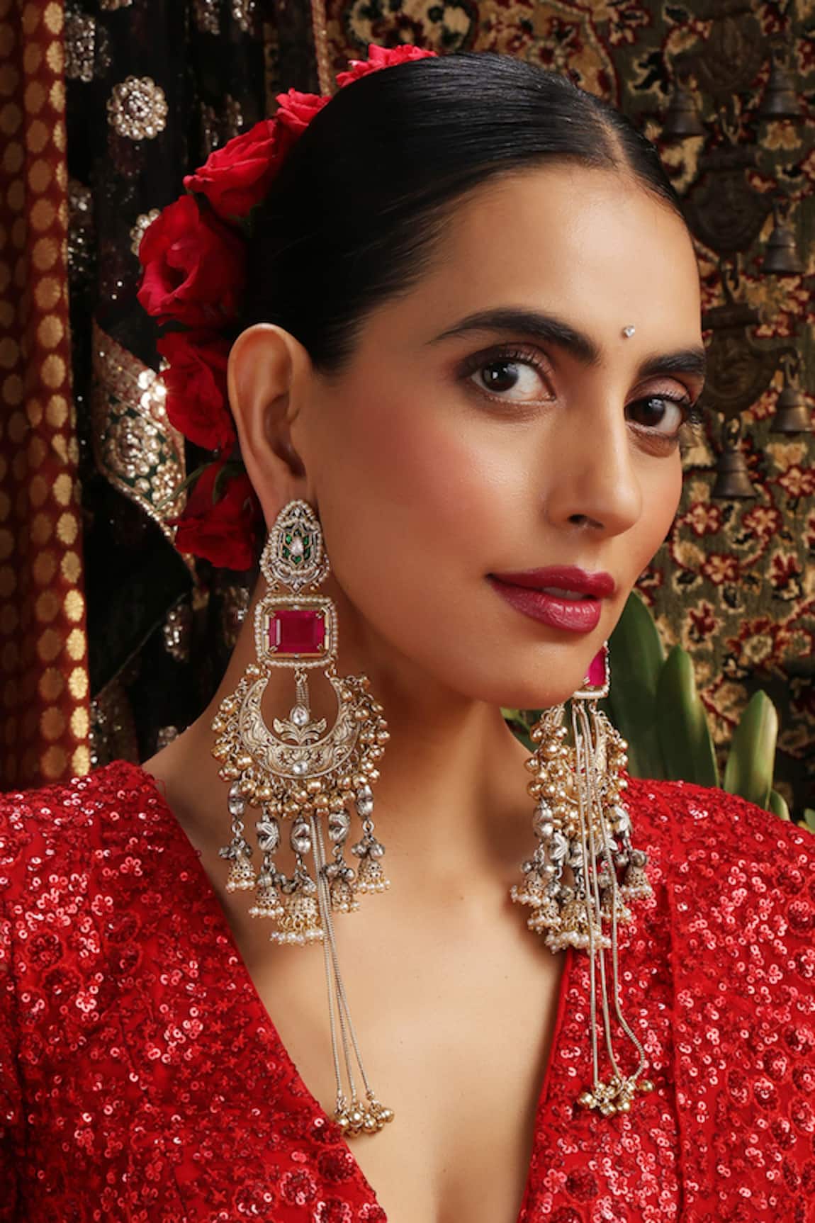 Swabhimann Rose Quartz Gold Plated Chandbalis 