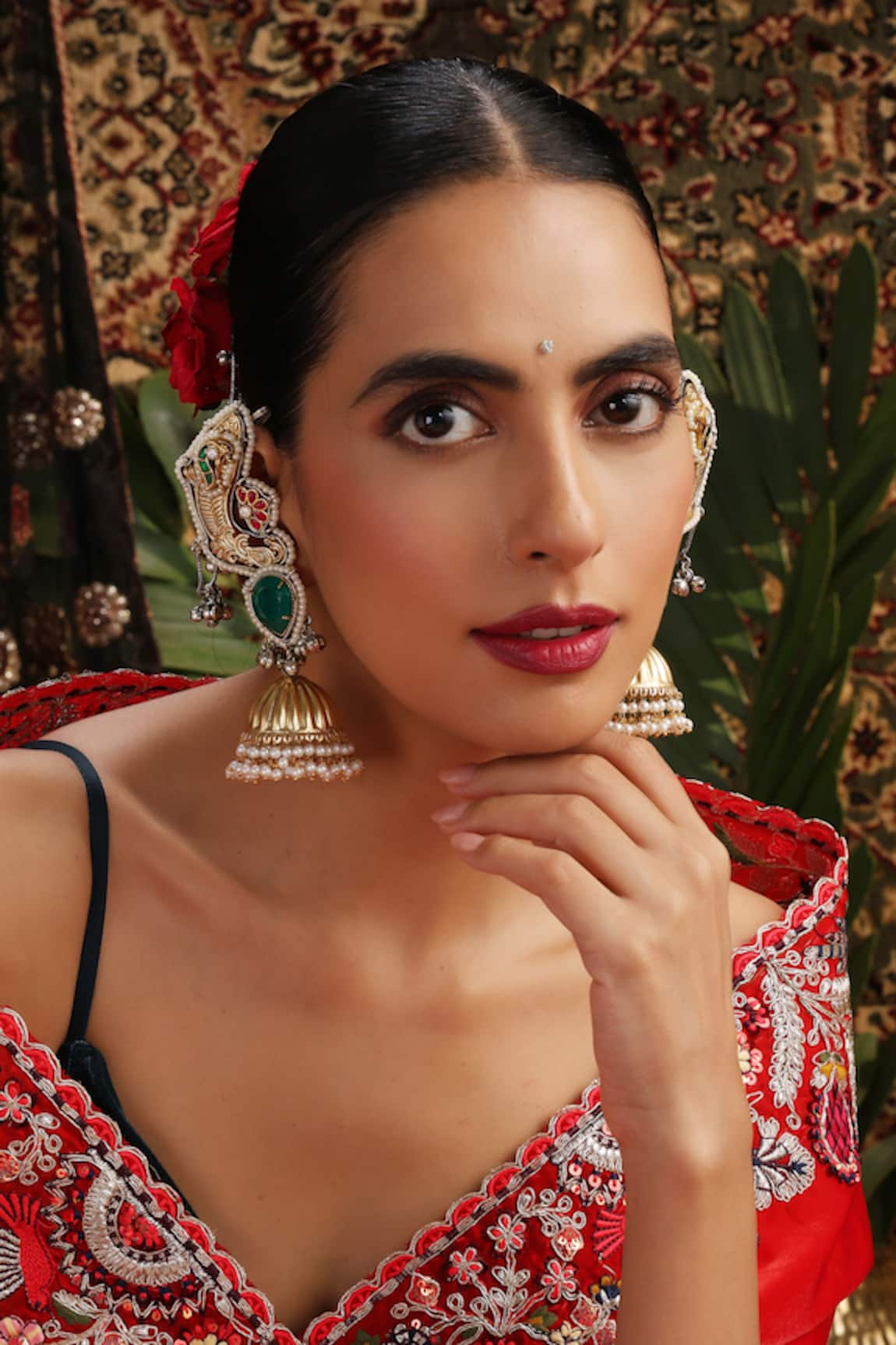 Swabhimann Green Gold Plated Jhumkas 