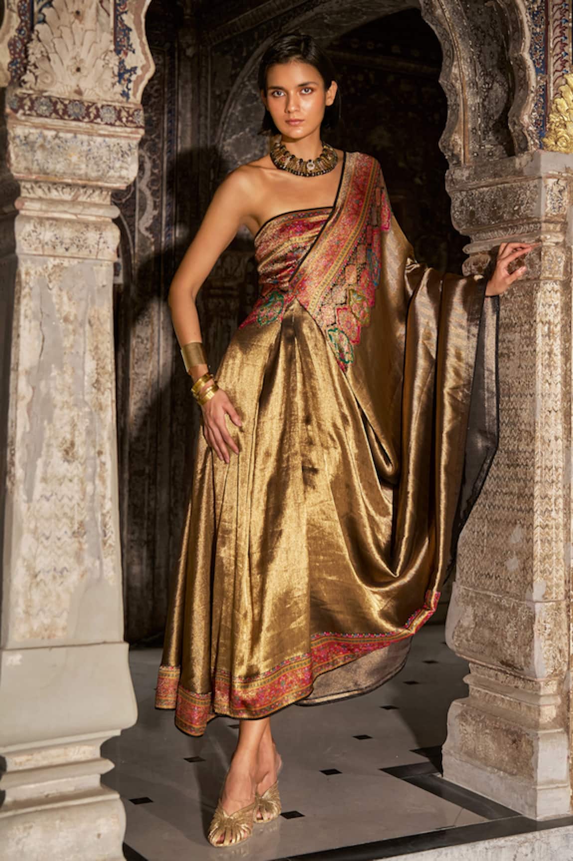 Dash And Dot Benares Silk Brocade Saree Gown