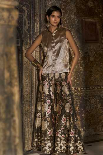 Dash And Dot Brocade Flared Pant 