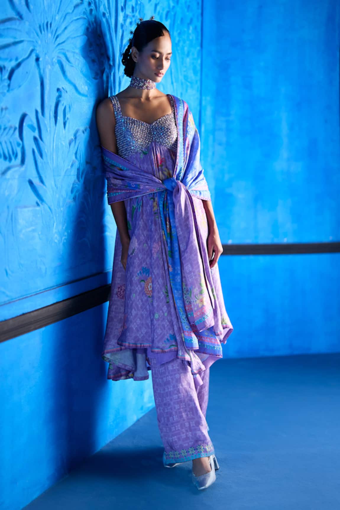 The Whole Nine Yards Blushing Sky Printed Anarkali Set