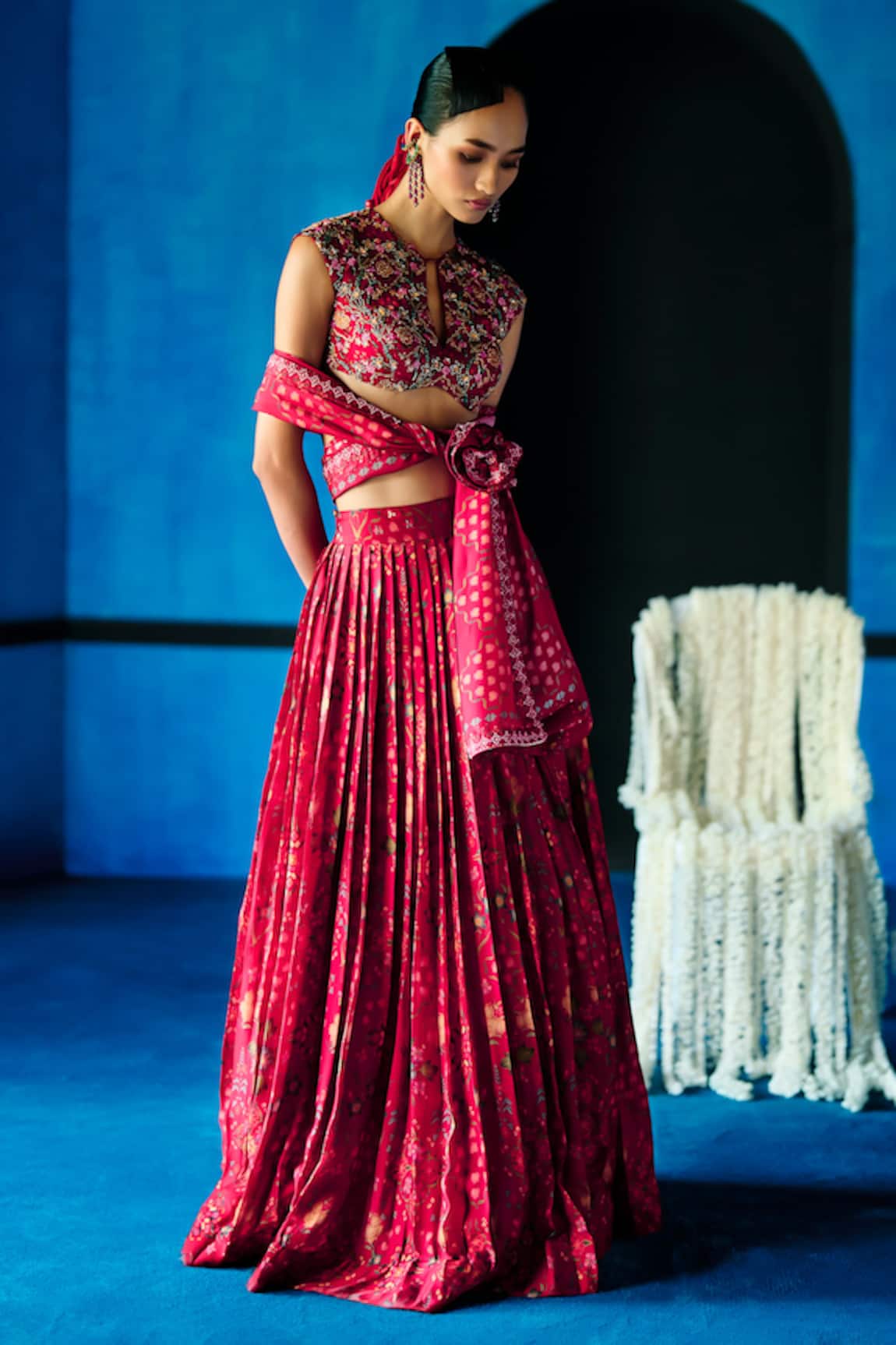 The Whole Nine Yards Rouge Symphony Printed Lehenga Set