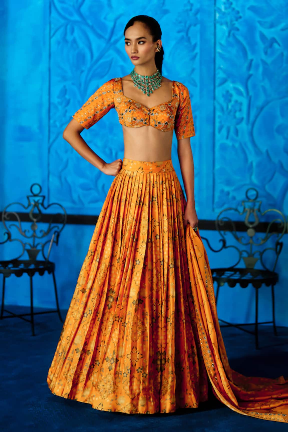 The Whole Nine Yards Marigold Muse Printed Lehenga Set