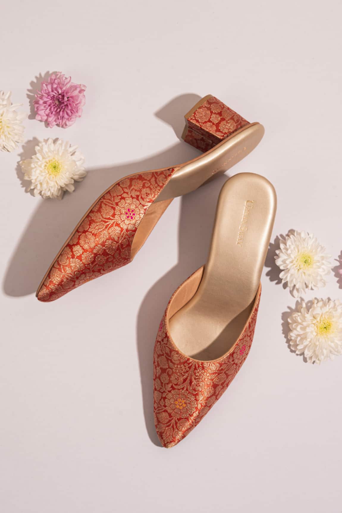 Urbansway Kesri Banarasi Brocade Floral Weave Mules 