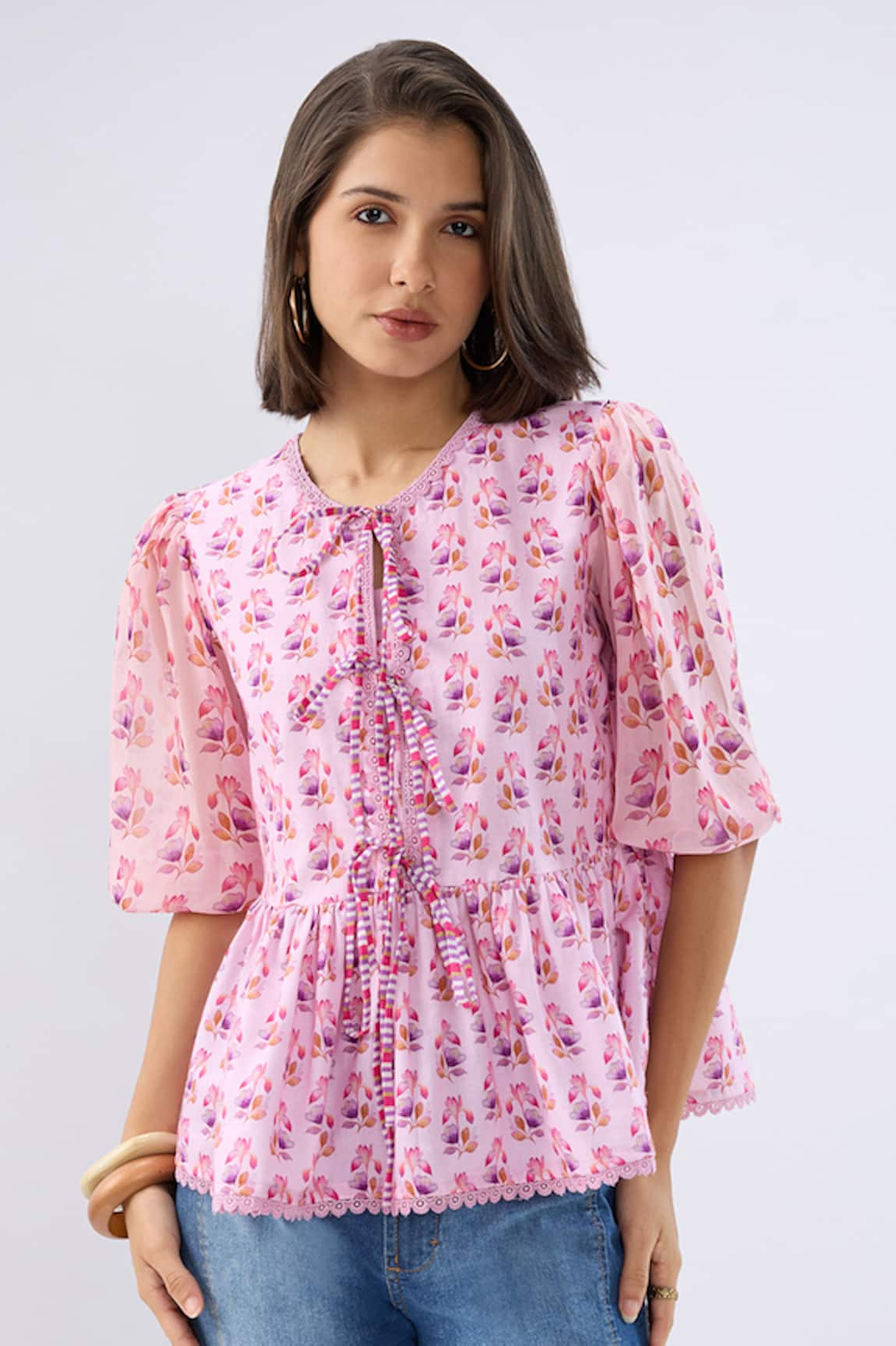 Raw & Rustic By Niti Bothra Floral Print Peplum Top 