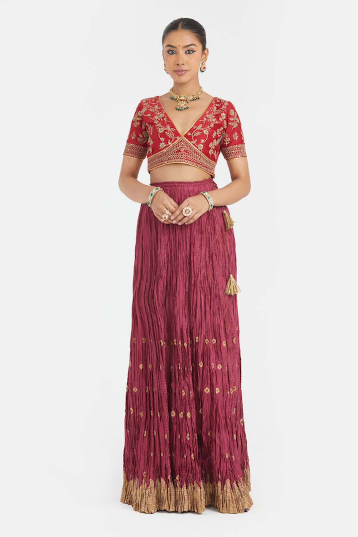 Kora Chanderi Gota Embroidered 40 Kali Lehenga
