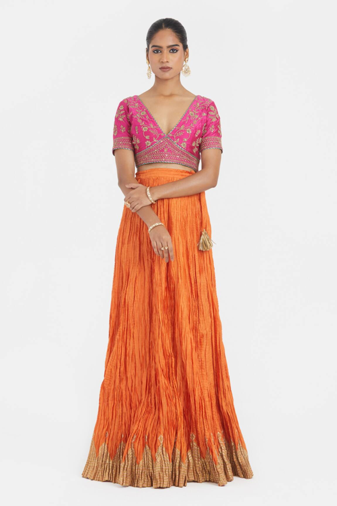 Kora Chanderi Kali Lehenga With Gota Embroidery