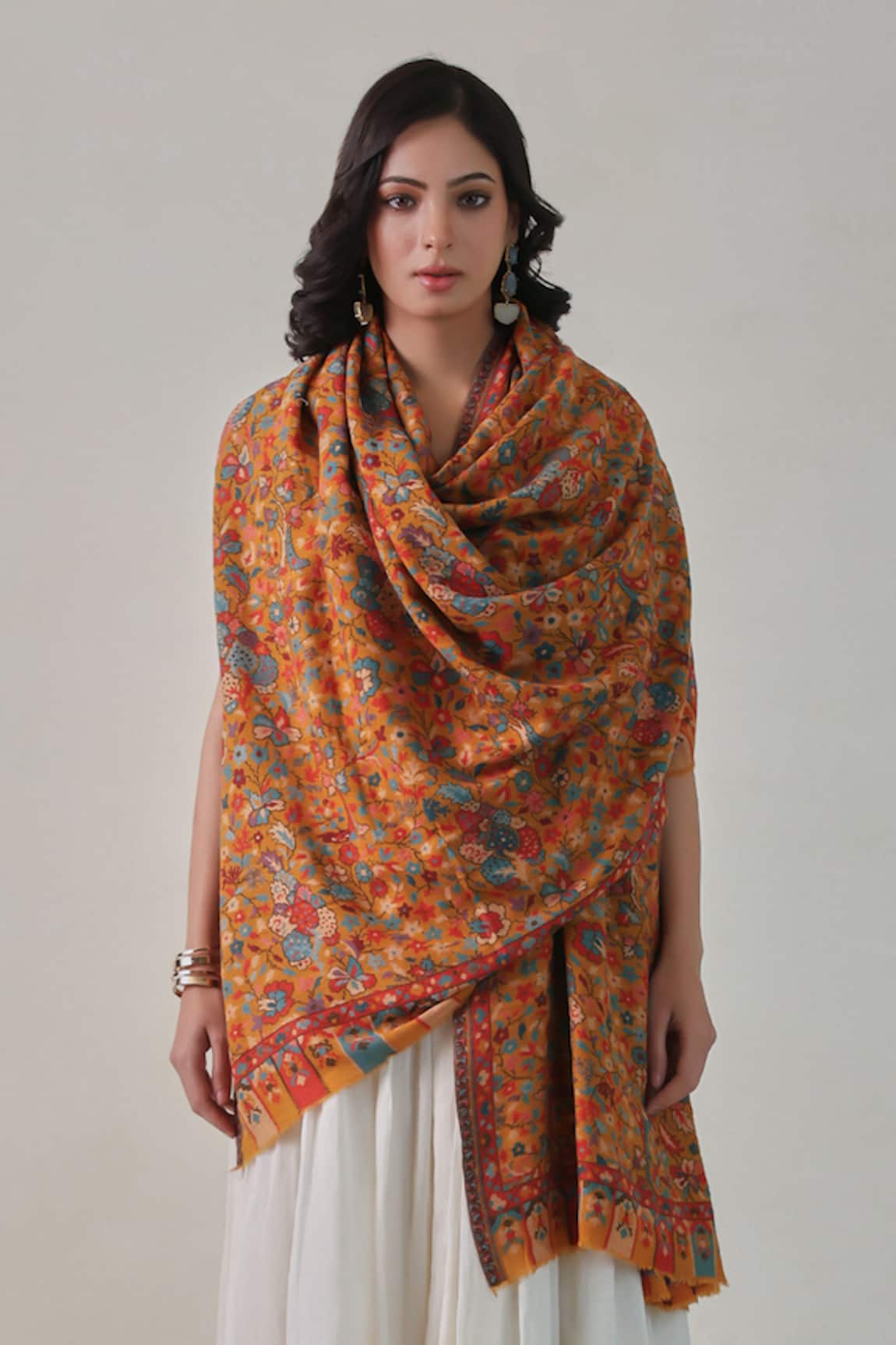 SHAZA Kani Weave Floral & Paisley Woolen Shawl 