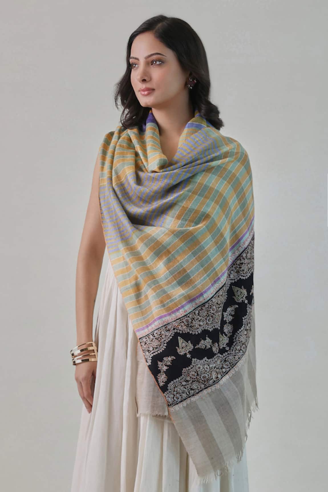 SHAZA Nusrat Handwoven Striped Pashmina Stole 