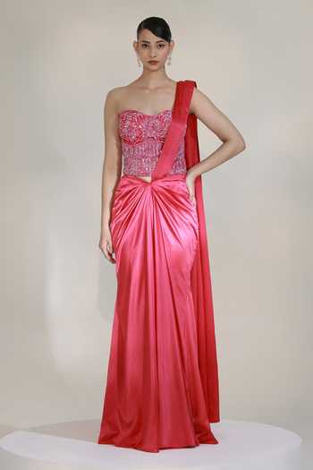Libas Cafe by Nidhi & Ashish Ruby Hour Pre-Draped Skirt Saree With Corset 