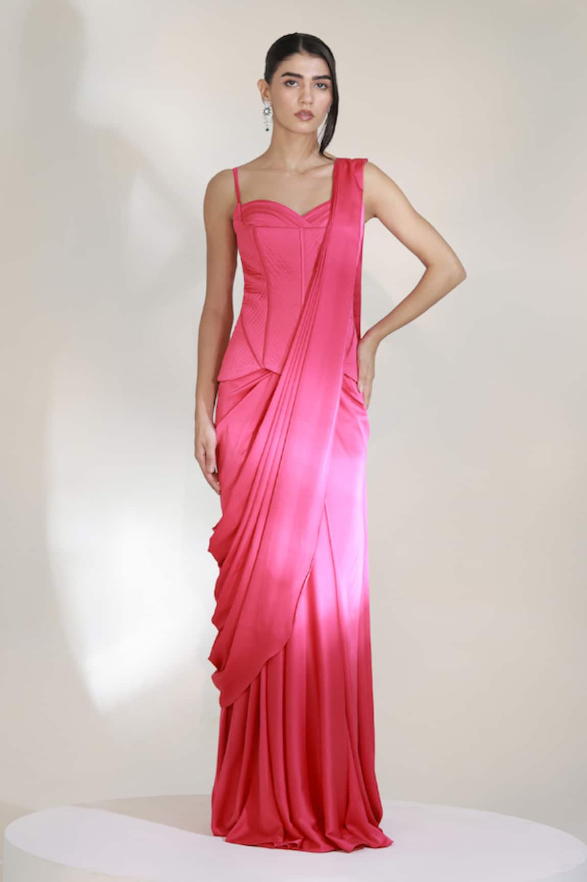 Libas Cafe by Nidhi & Ashish Gulabi Pre-Draped Skirt Saree With Corset