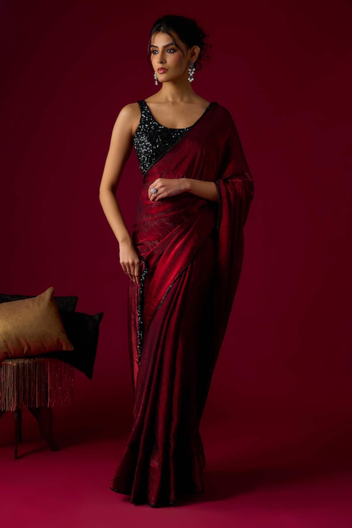 RAYASHA KHAN Lumina Tissue Saree With Sequins Blouse