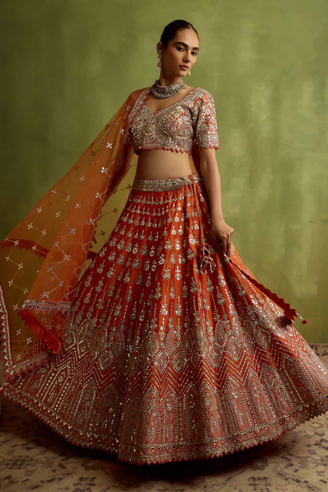 SUHINO Rust Silk Lehenga Set