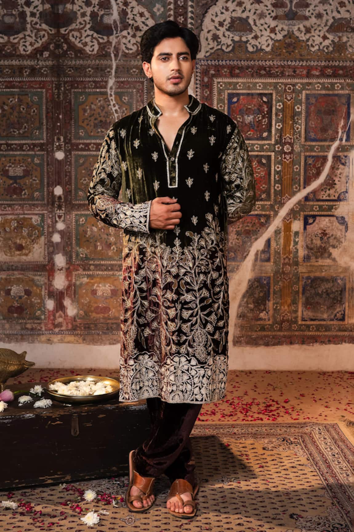 Angad Creations Shafaq Velvet Thread Work Kurta Set