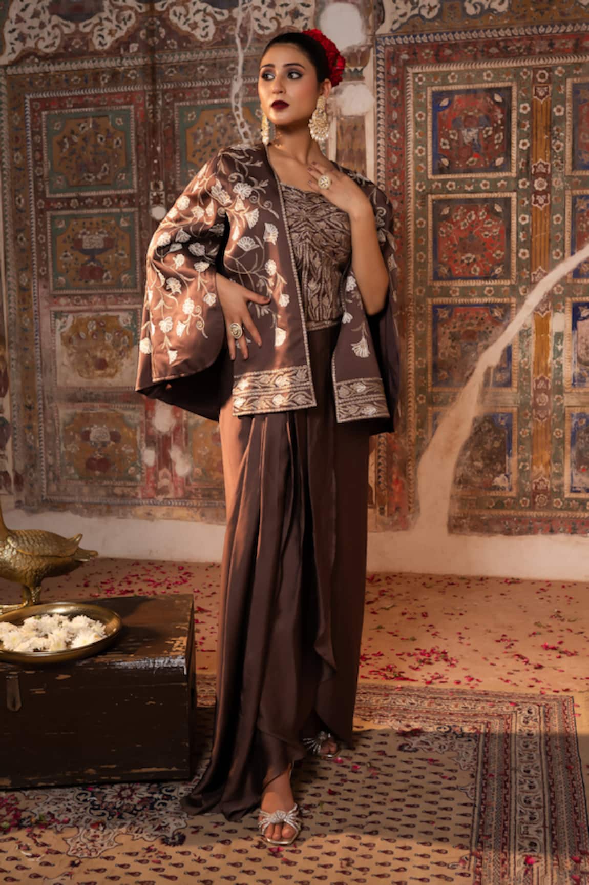 Angad Creations Eera Thread & Tilla Embroidered Shrug Jacket Set