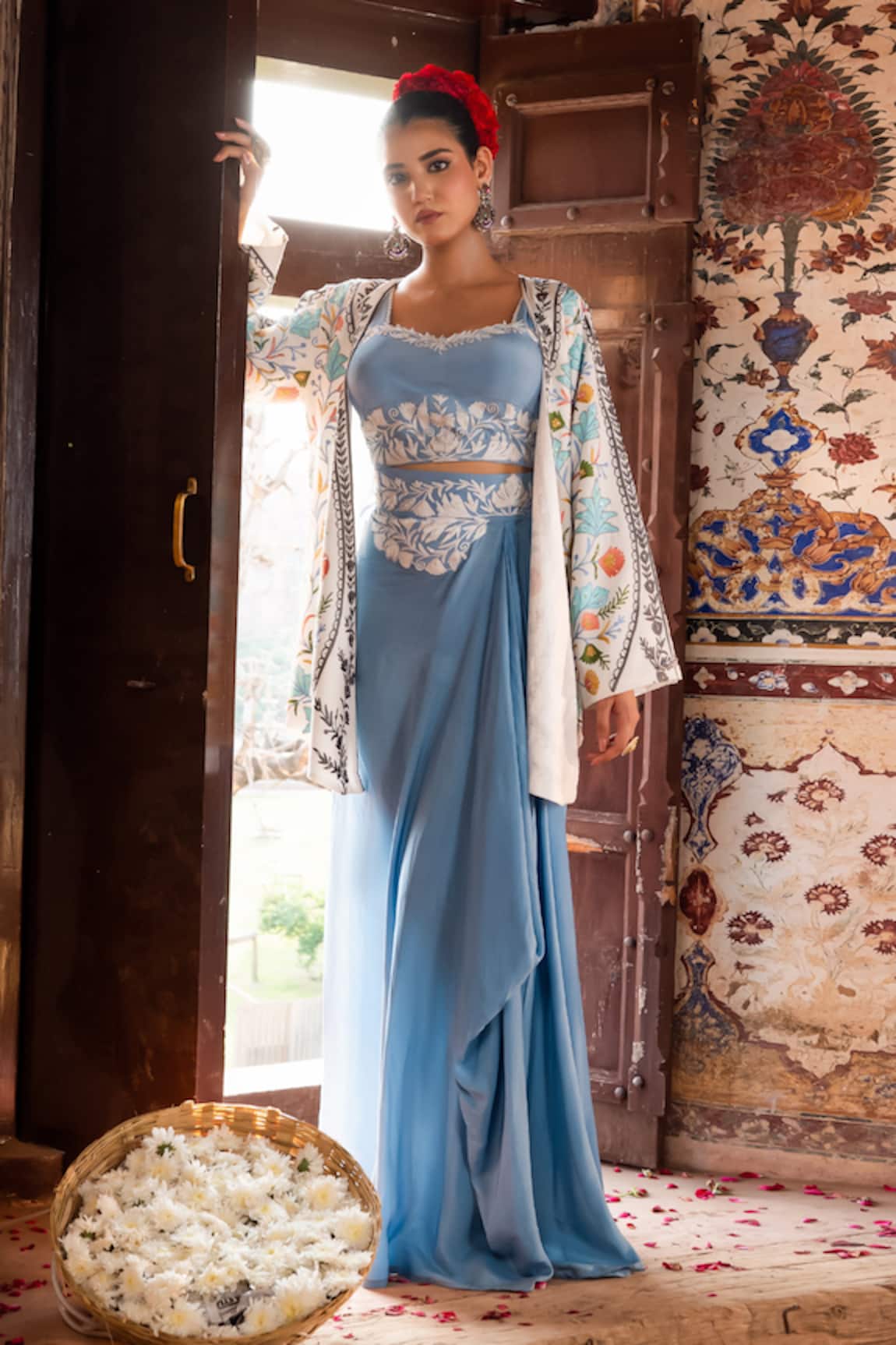 Angad Creations Ferozi Embroidered Jacket Skirt Set