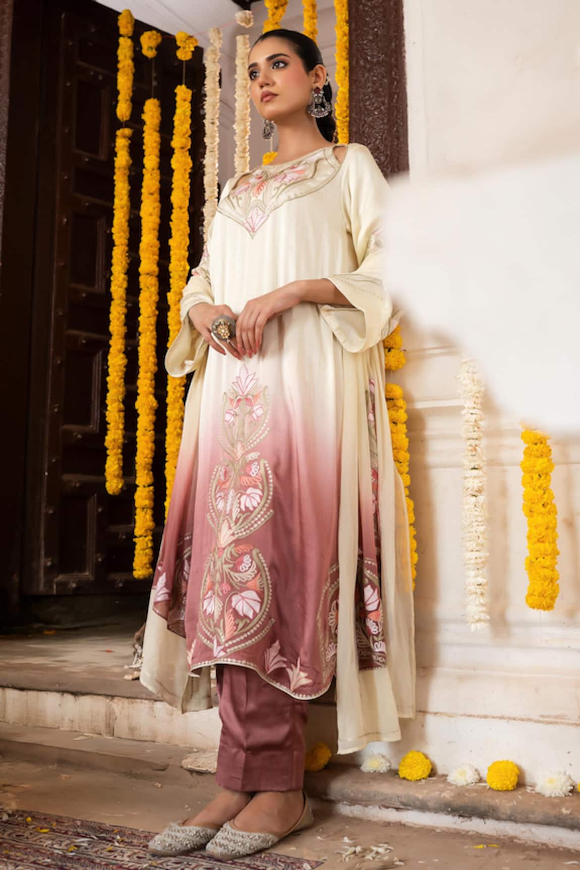 Angad Creations Zareena Thread & Tilla Work Ombre Kurta Set