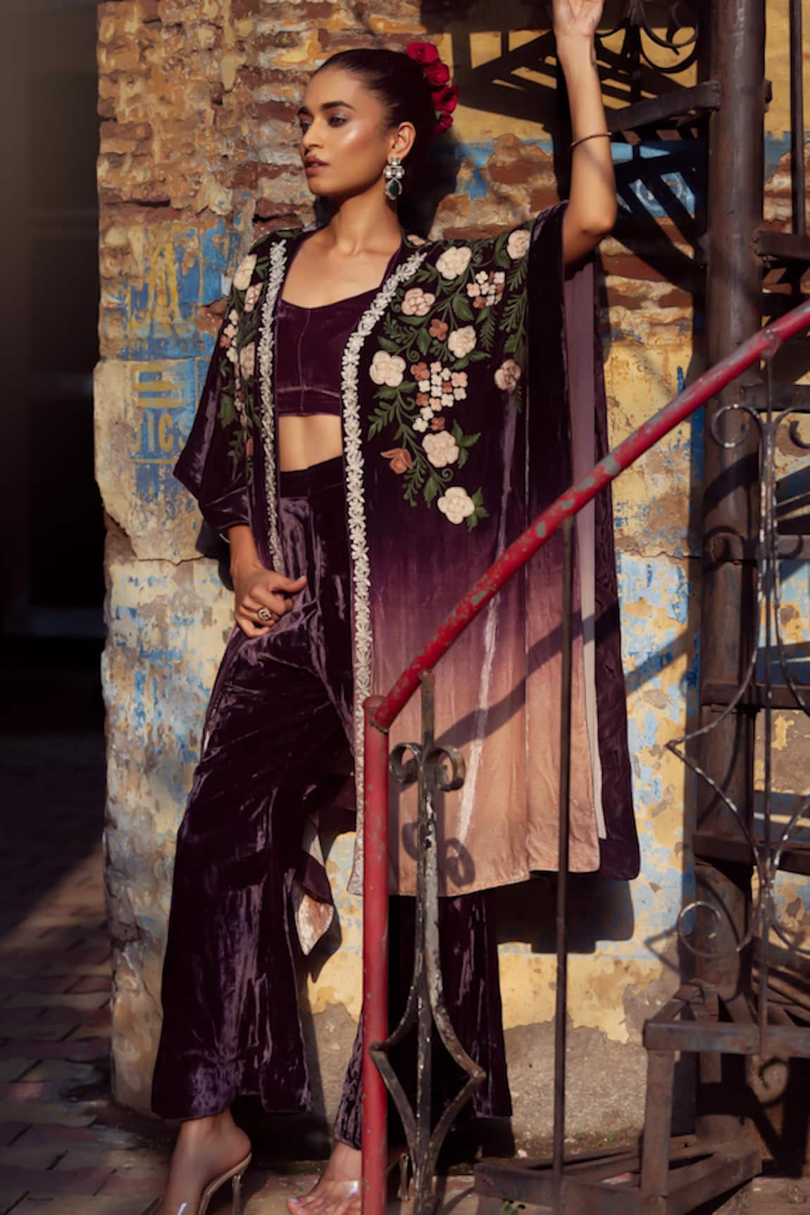 Angad Creations Shahana Velvet Thread Embroidered Kaftan Set