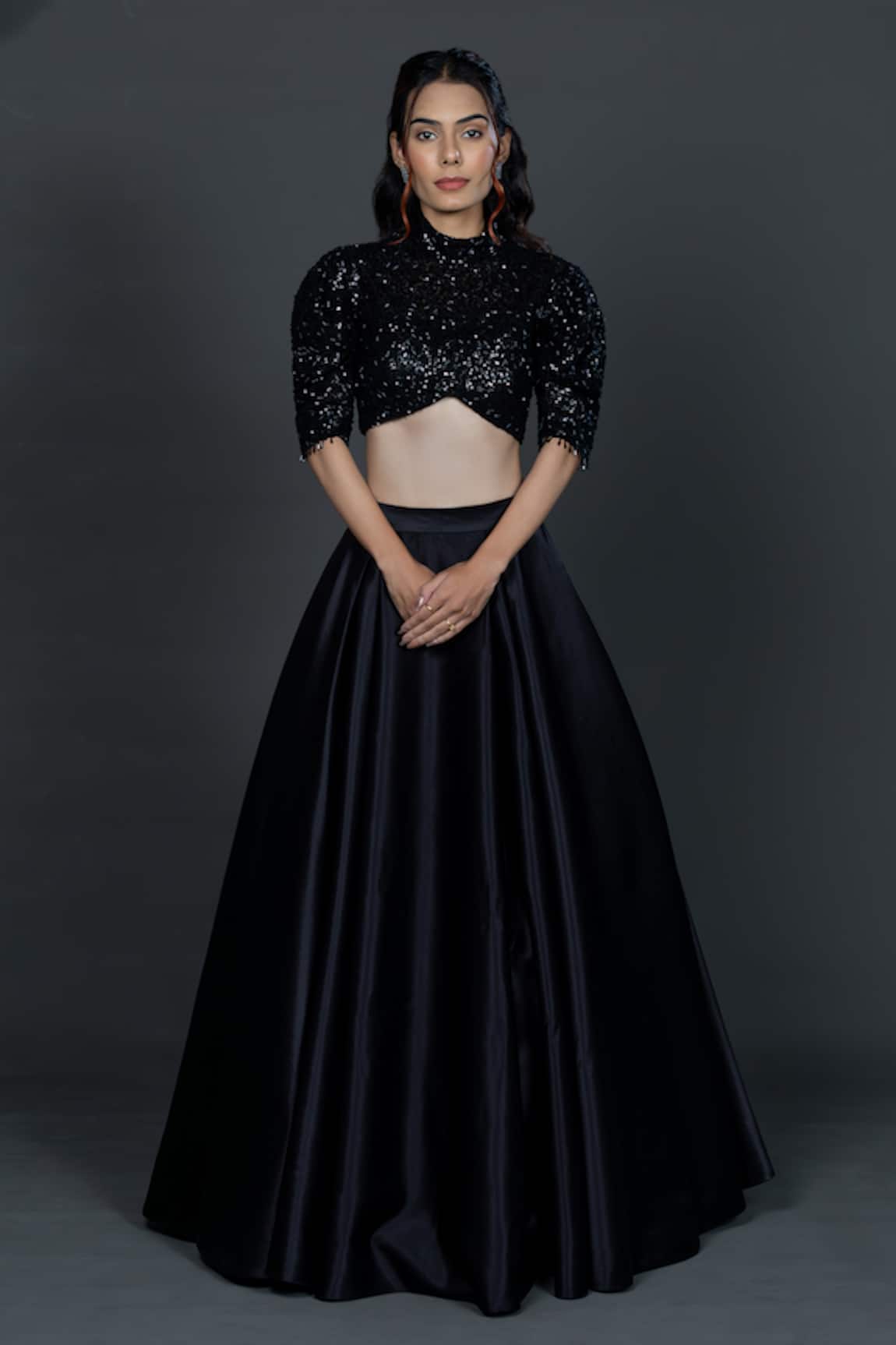 Damoiselle Black Madrid Embroidered Skirt With Blouse 