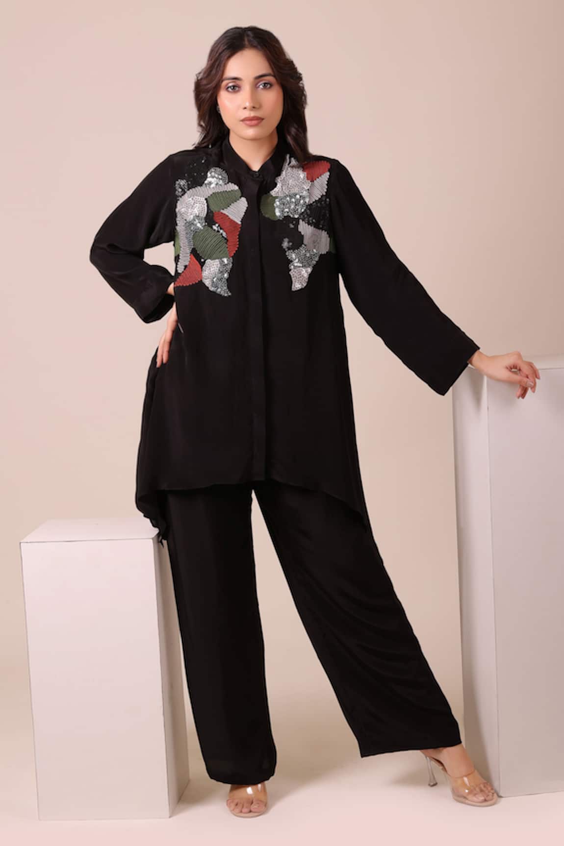 Myra Clothing Line Sequined Asymmetric Tunic & Pant Set