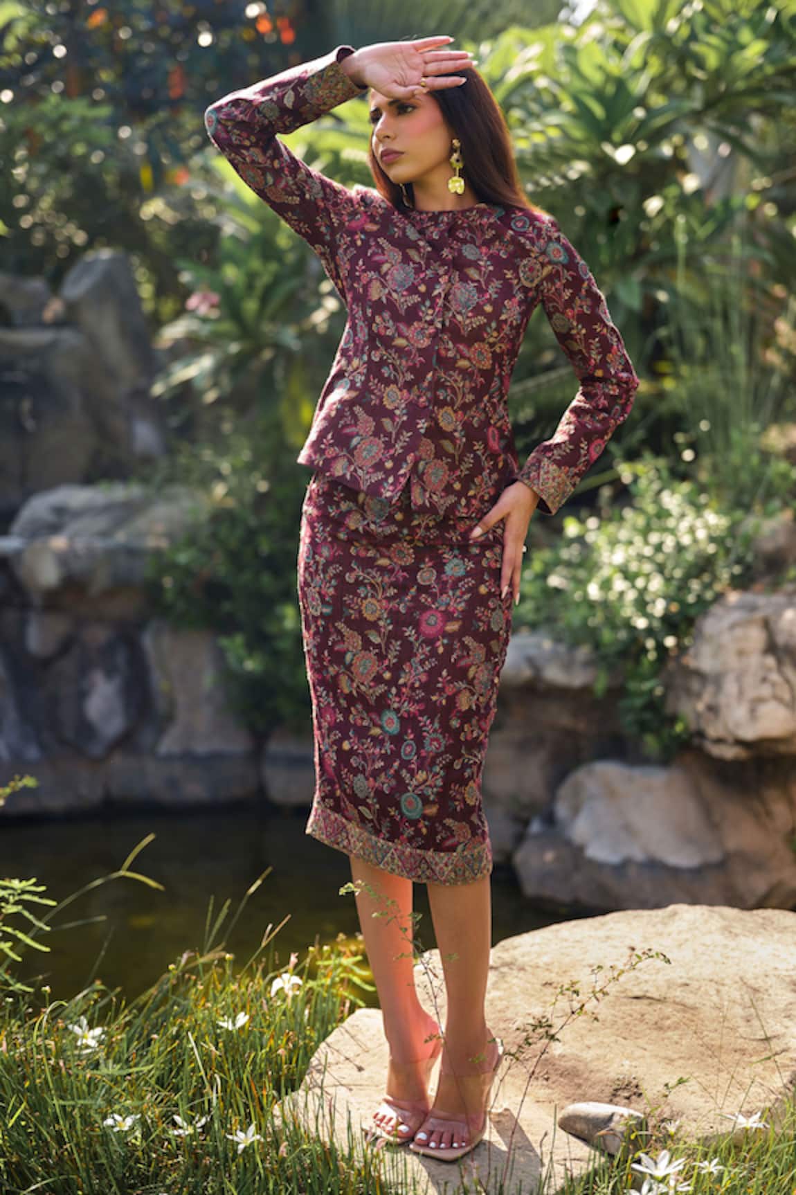 Safaa La Prune Rouge Woven Jacket & Skirt Set